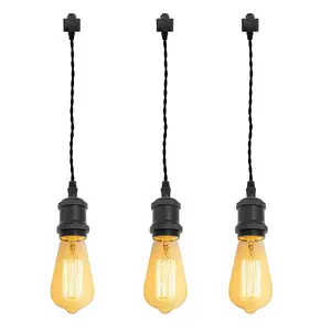 3 Pack H-Type Track Light Pendants, 15.7 Inch Cord Length Black Weave Rope, Restaurant Decorative Pendant Light Industrial（Matte black）