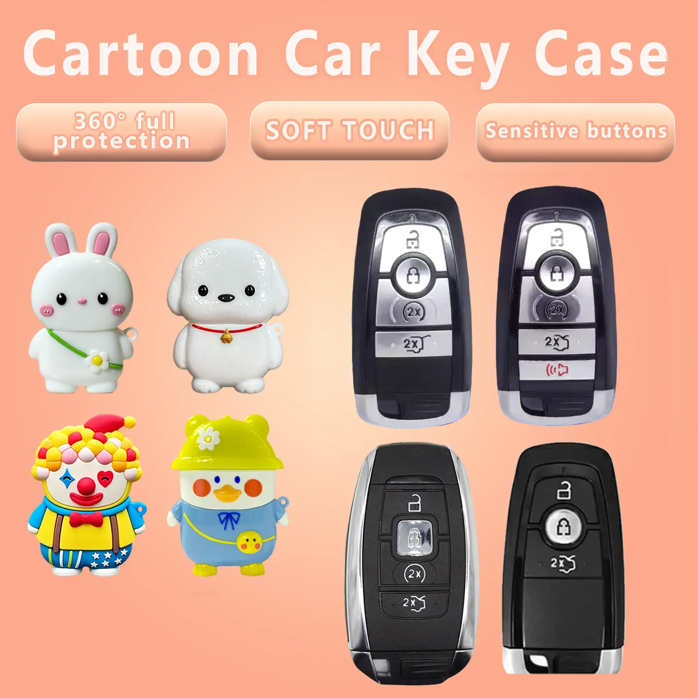 Soft Silicone Cartoon Car Key Fob Cover For Lincoln, Dustproof Waterproof Shockproof Key Protector, Cute Key Case Multiple Styles - 030