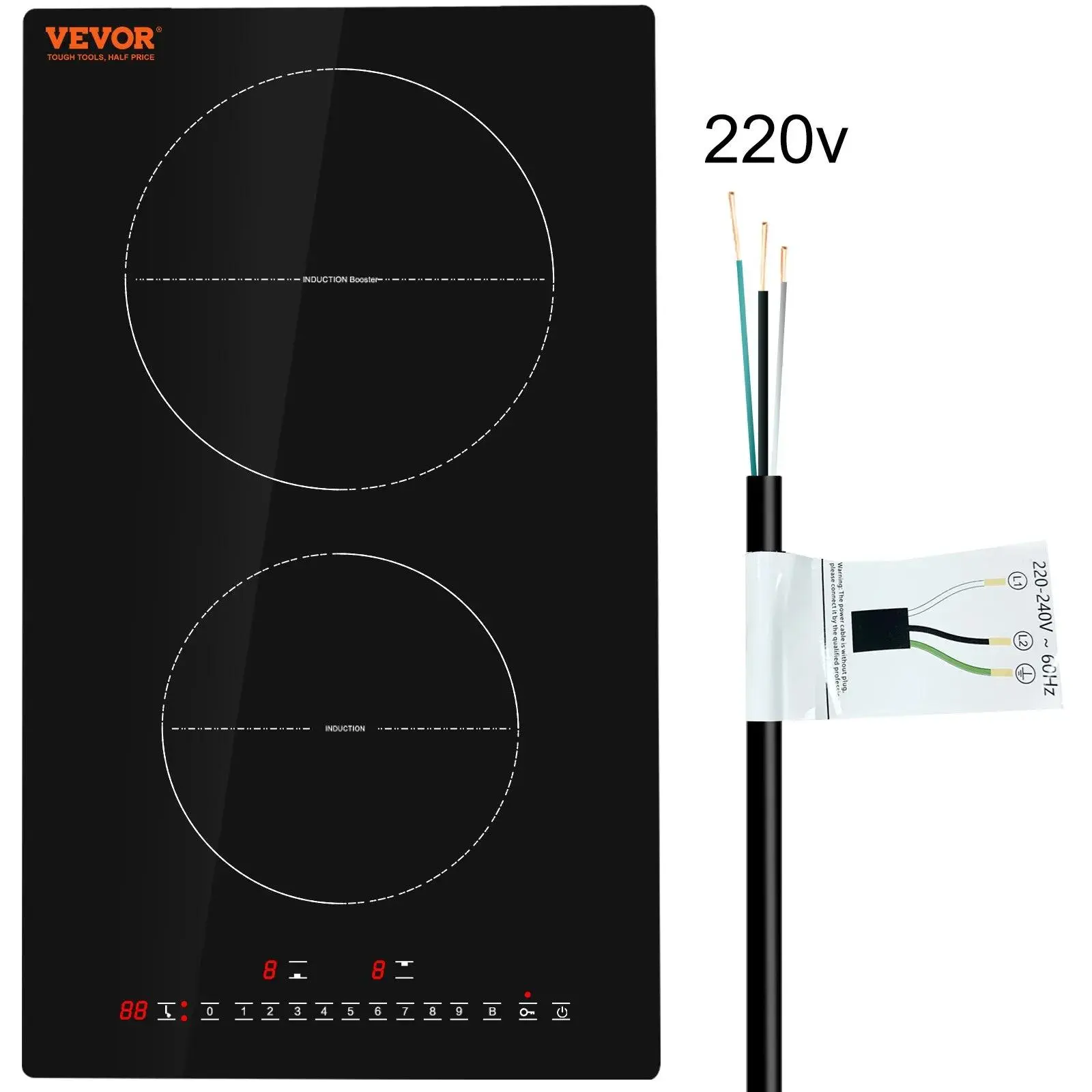 【Backtoschool】VEVOR 12 in Electronic Induction Cooktop, 2-Burner Induction Stovetop, 1800W Power Built-in Magnetic Hobs, 9 Heating Levels, LED Display Touch Screen w/ Child Lock & Over-Temperature Protection, 200 W & Above