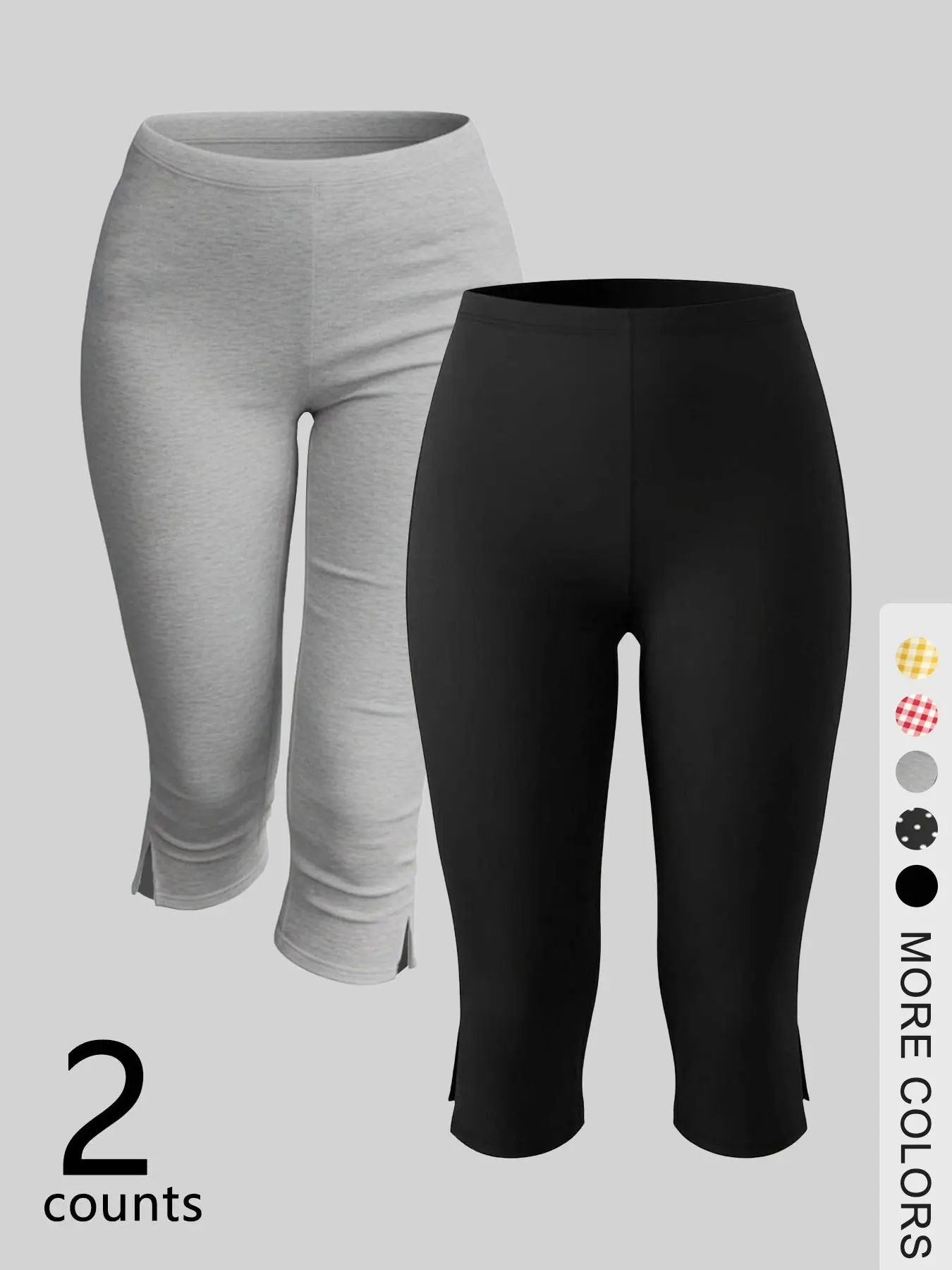 2-Pack Women's Solid Color Capri Fitted Pants, Soft and Slimming, Casual Yoga Home & Outdoor Wear, Split Design