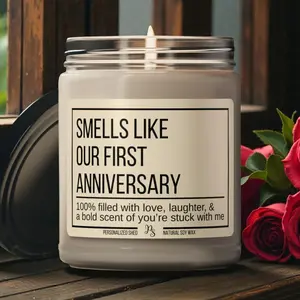 Smells Like Our First Anniversary Candle, Anniversary Gift for Him, Anniversary Gift for Boyfriend, Scented Candle, 1st Anniversary Gift
