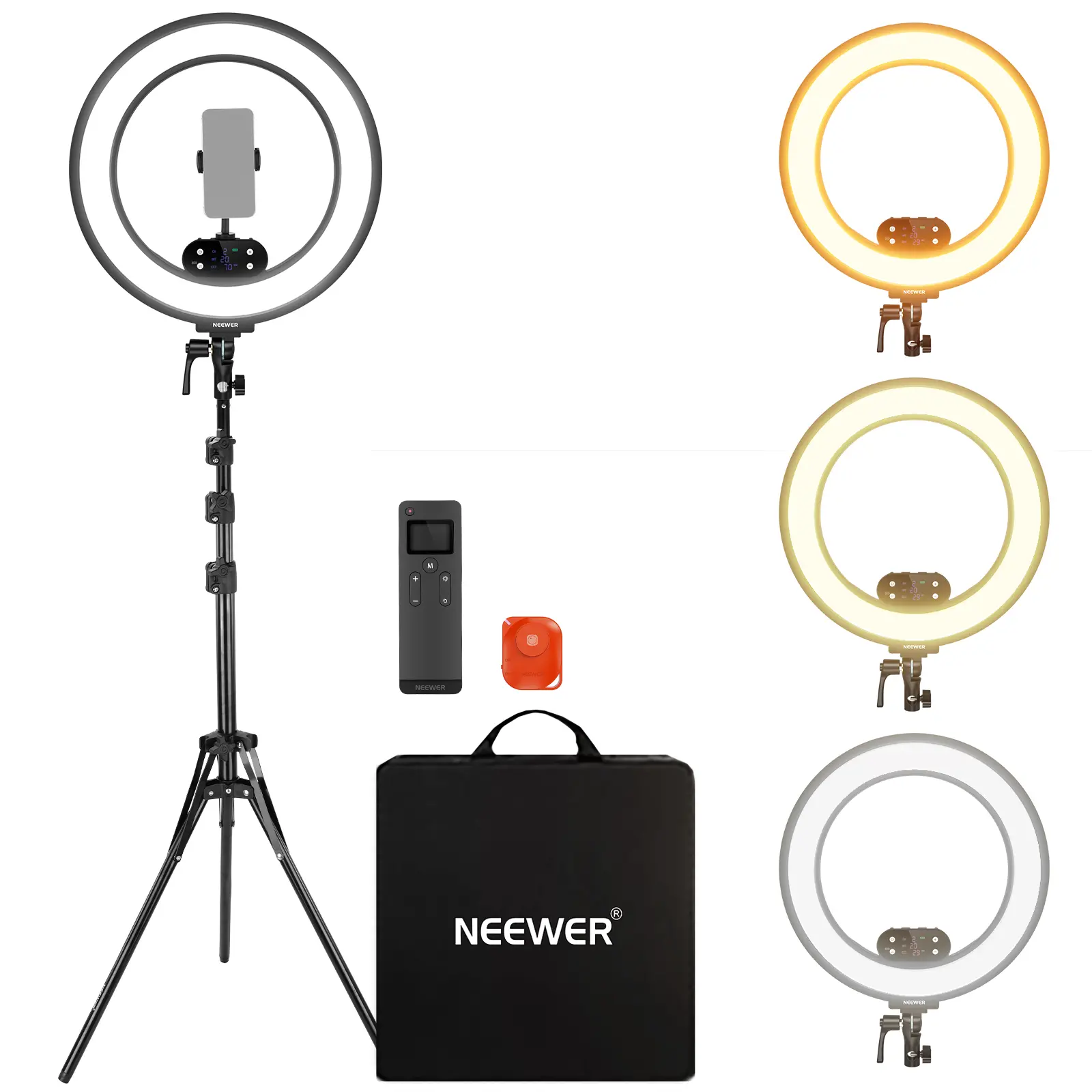 NEEWER Rechargeable Bi-Color Ring Light with Tripod Stand, 12"/18" LED Ring Light, 2900K-7000K CRI95+/97+, Phone Holder, APP & Remote Control for Makeup, Live Streaming, Photography & Video Recording