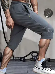Men's Sporty Capri Pants, Zip Pockets, Elastic Drawstring, Casual Fitted Design, Lightweight Material, Spring Summer Outdoor Wear, Workout Pants