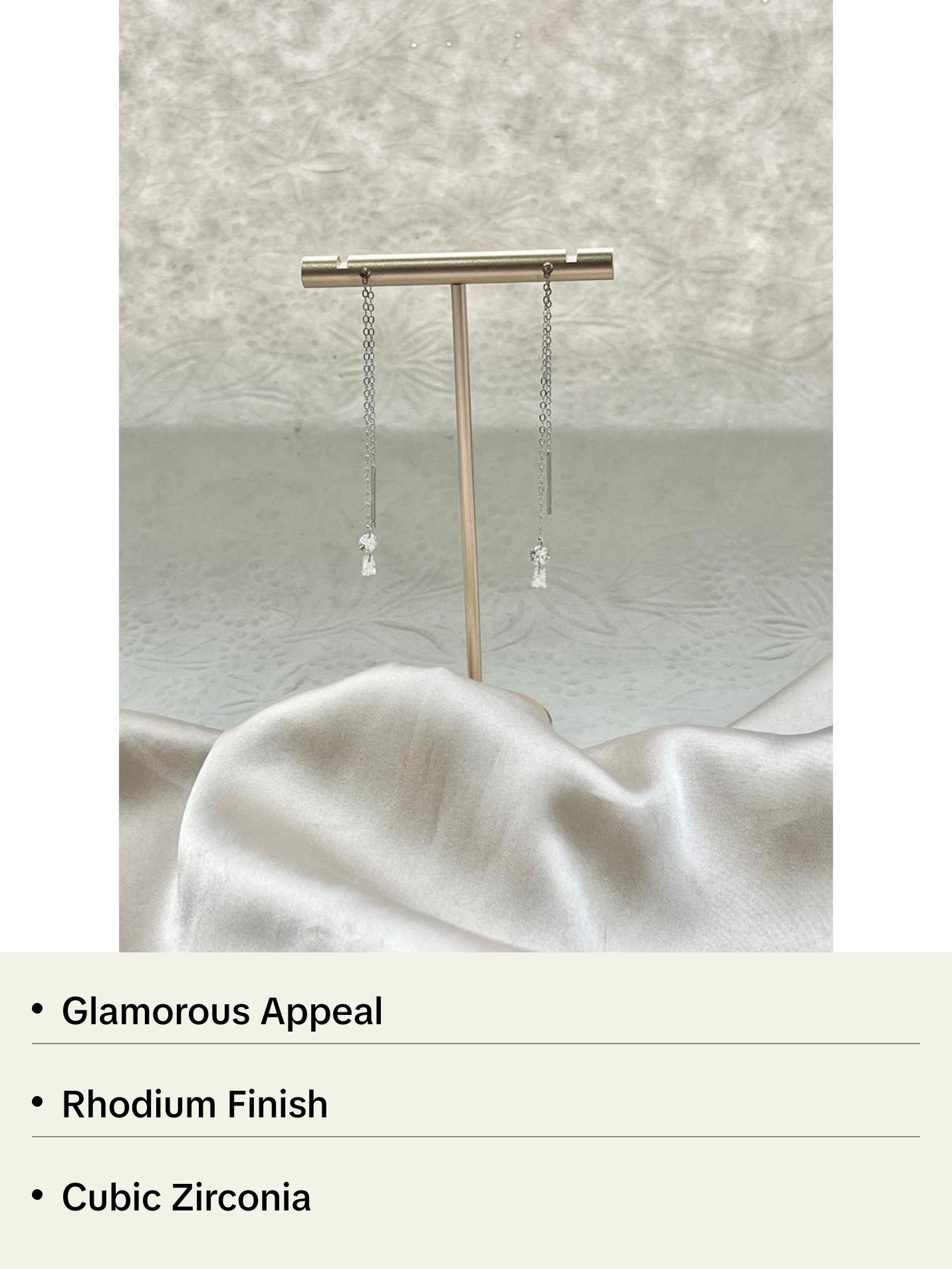 Long Chain Link Dangling Thread Pull Through Earrings