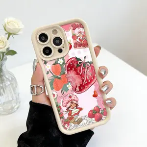Strawberry Shortcake Pattern Phone Case, Soft Silicone, Fully Protected and Shockproof For iPhone 17 16 15 Pro Max 14 13 12 11 X Plus Air Pink Girl Mini