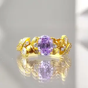 Explosive silver golden plated 6*8 purple egg shape high carbon diamond brushed retro high sense fashion ring