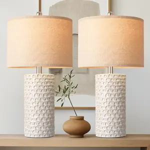 23" Modern Ceramic Table Lamp Set of 2 Table Lamps for Living Room Rustic Farmhouse Bedside Lamps Nightstand Lamp for Bedroom White Desk Lamp