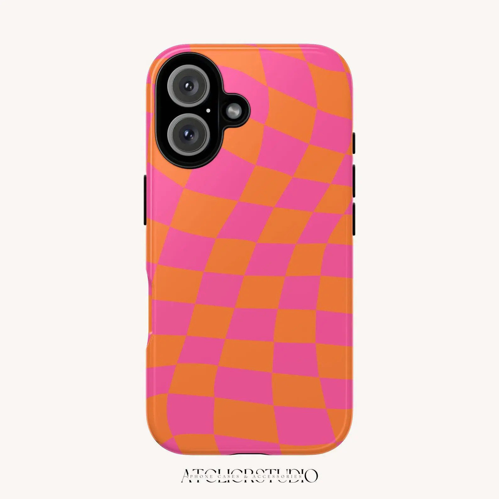 Pink & Orange Checkerboard Phone Case | Matte or Glossy | Tough, Snap, MagSafe Available