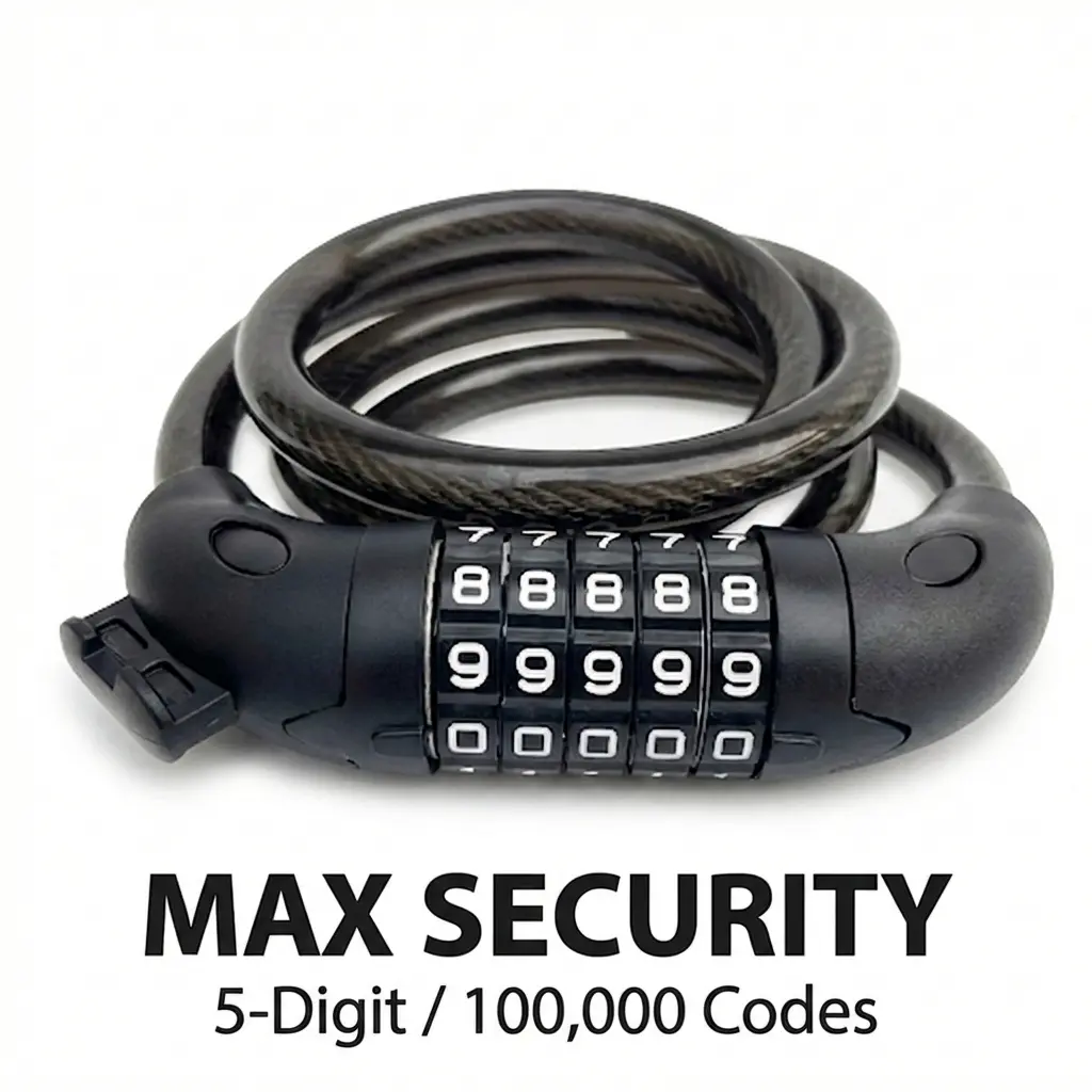 Eskute 5-Digit Bike Lock Cable, 4ft Heavy Duty Anti-Theft Combination Lock for E-Bike, Scooter, Motorcycle, Gate & Fence Mountain E Bike, Bicycle Lock