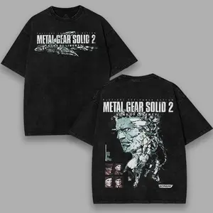 Metal Gear Solid 2 Son of liberty Snake Washed Tshirt Sweatshirt Hoodie 2 Sided Cotton unisex game movie Menswear Casual Tops 90s graphic tees