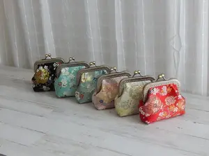Embroidery Oriental Floral Square Coin Purse Wallet with Metal Frame Kiss Clasp, 8 Colors