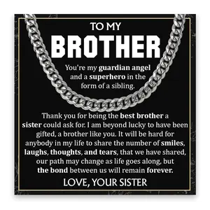 To My Brother Necklace, Brother Cuban Chain Stainless Steel Necklace, To My Little Brother Necklace Birthday Gifts, Brothers Necklace For Christmas, Graduation Necklaces Gifts For Brother From Sister