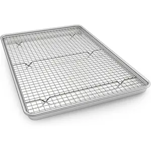 Inch Baking Sheet Pans with Rack Set, Natural Aluminum Cookie Sheet, Extra Large Commercial Quality Baking Sheet Pan Set, Warp Resistant Nonstick Thick Cookie Tray Pans for Baking, Roasting