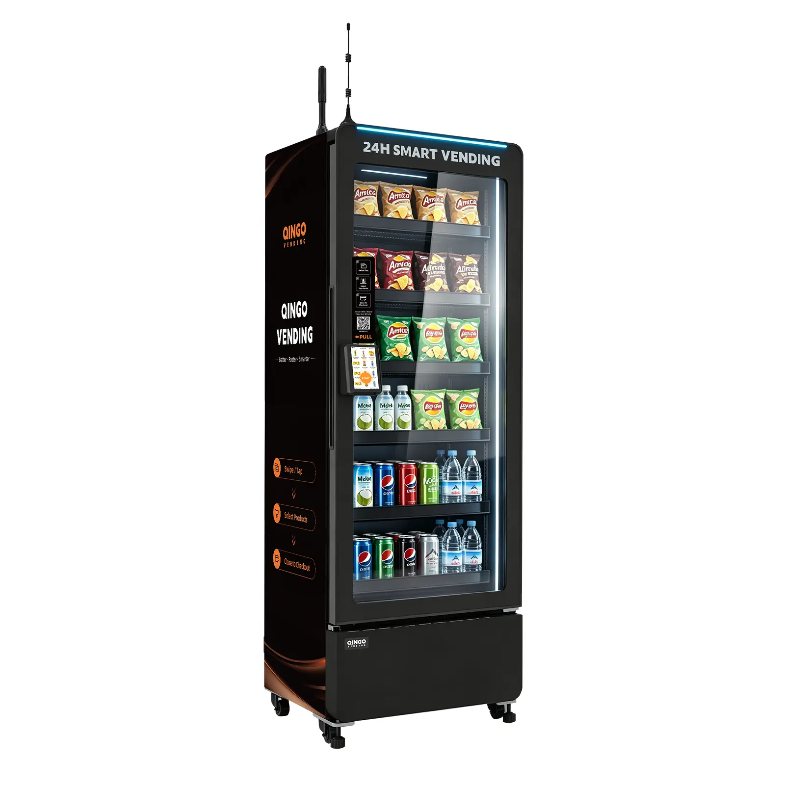 AI Smart Combo Vending Machine Ten409X, Dual-Camera Grab-and-Go System, No-Pusher Design, Refrigerated Commercial Vending Machine with WiFi, App Control and Card Reader