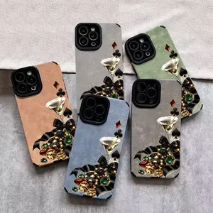 Luxurious Casino-themed Print Phone Case, Sparkling Gold Martini Poker Chips Design, Slim Protective Cover Compatible with iPhone14 iPhone15 iPhone16 iPhone17 Plus Series, Multiple Specifications Available, Perfect for Daily Personal Use