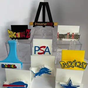 Custom 3D Printed Card Stands - Personalize Name, Store, and Hobbies with Unique Designs and Logo Options