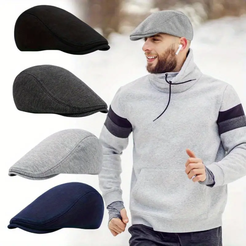 4 Pieces Newsboy Men's Hat Newsboy Cap Flat Cap Soft Stretch Fit Men Cap Cabbie Hunting Cap for Men Outdoor Daily Use