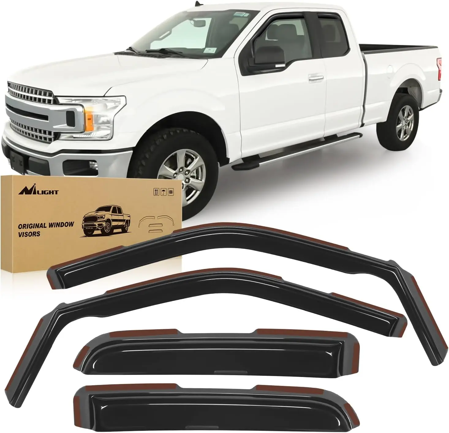 Nilight in Channel Rain Guards for Ford F150/Raptor 2015-2020 Super Cab, F250 F350 F450 F550 2017 2018 2019 2020 Super Cab Window Deflectors, Vent Window Visors-4PCS, Sun Visors
