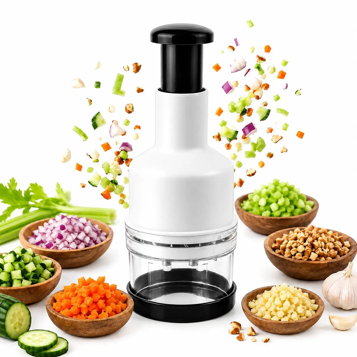 MultifuManual Food Chopper, Press-Type Vegetable Cutter for Garlic, Onion & Herbs, Quick Chop Kitchen Tool, Easy to Clean
