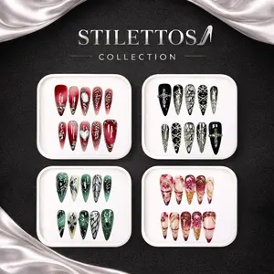 GakuNails Long Stilettos Collection - 30mm Length Long Stilettos Handmade Press On Nails with Toolkit & Reusable Design for Eco-Friendly Beauty Sparkly Studded Rhinestone Sparkly Rhinestones