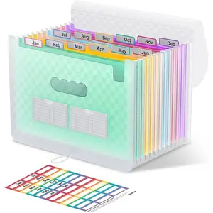 Accordion File Organizer, 12 - Pocket Expanding File Folders for Paper Receipts, Bills & Taxes Organizer, Letter/A4 Size Document Holder for School, Office,  with Colorful tabs- Green