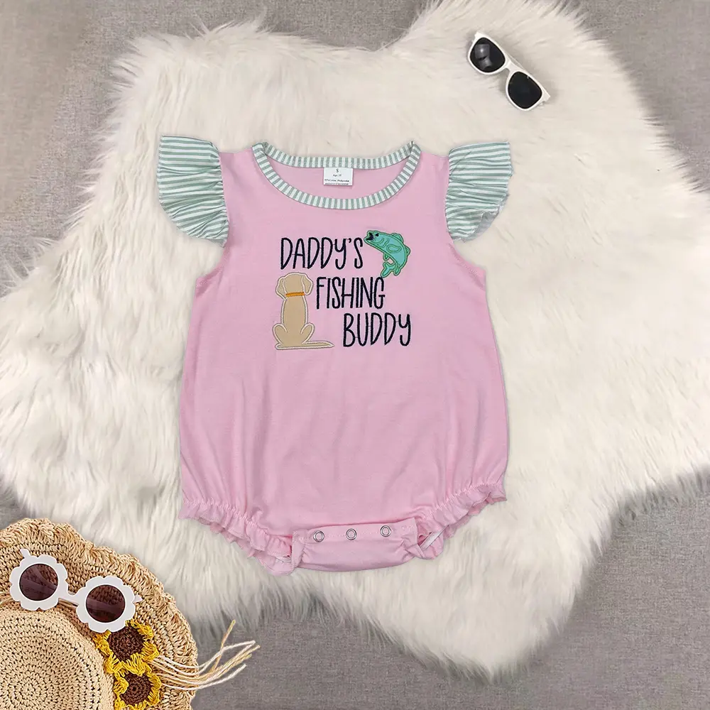 New Clothes Baby Girl Romper with Flutter Sleeves Daddy's Fishing Buddy Print Comfortable And Cute Infant Clothing
