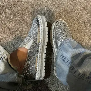 Women's Comfort Slip-On Shoes Fashion Glitter-Embellished Flats Casual Thick-Heeled Sneakers