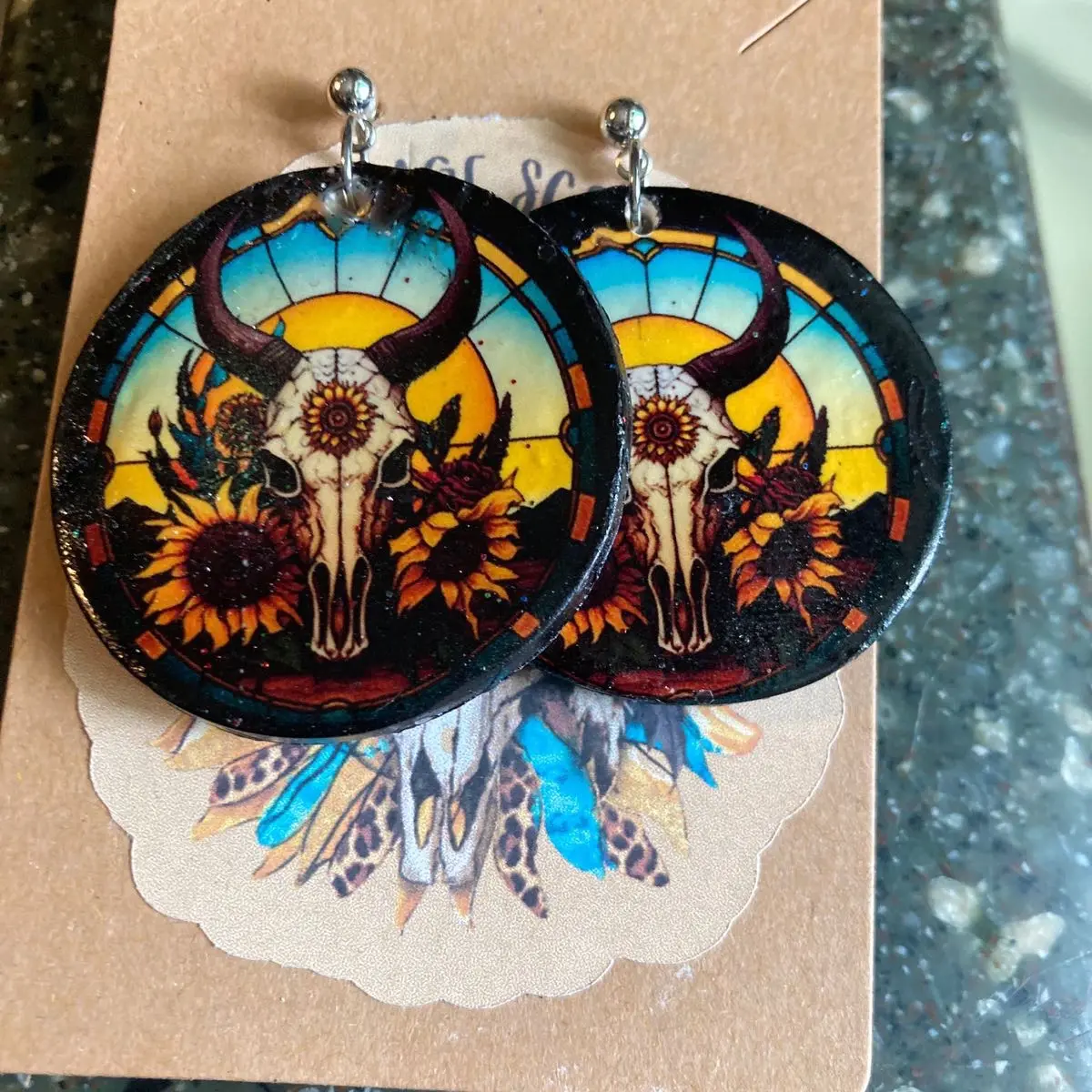 Skull & Sunflowers Clay Earrings