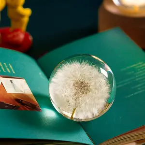 1pc Exquisite Dandelion Crystal Glass Ball - Decorative Balls with Natural Plants Specimen, Resin Lens, Love Gift, Home Decor, Craft, Paperweight, Desktop Decoration, Ideal for Mother's Day, Spring, Easter, and Special Occasions