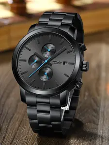 Men's Stainless Steel Band Watch, Multi-Function Chronograph, Analog Round Face, Quartz Movement, Casual Style, All Seasons