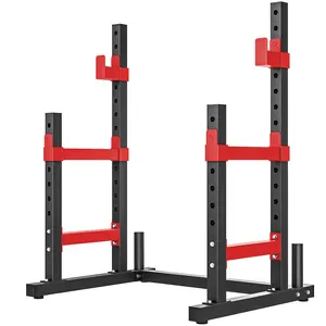 Squat Rack with Safety Spotters, 660LBS Capacity Home Power Rack, 4 Adjustable J-Hooks & Dual Barbell Holders, Integrated Weight Plate Storage for Home Gym