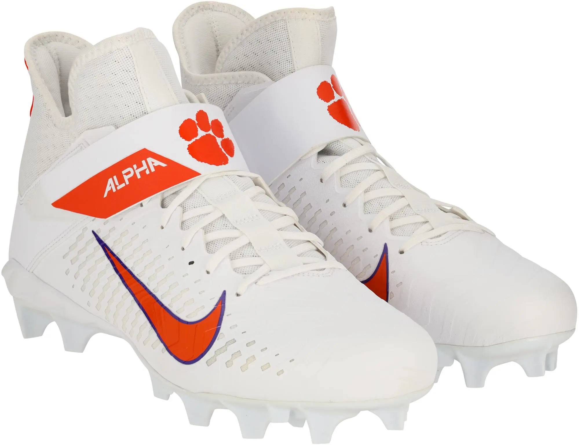 Clemson Tigers Team-Issued White and Orange Alpha Menace Cleats from the Football Program - Size 16 - Fanatics Authentic Certified - College Memorabilia
