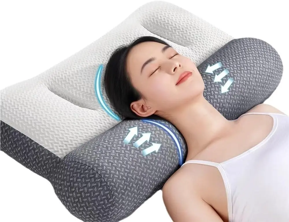 Zoned Reverse Traction Neck Support Pillow, Soybean Fiber Pillow Core, Knitted Breathable Sleep Aid Bed Pillow for Home & Student Dormitory Use