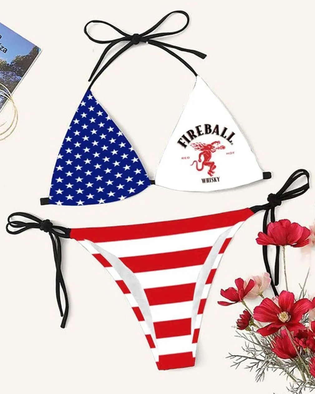 Fireball Whiskey U.S. Flag Classic Drinking Triangle Bikini Set E1R