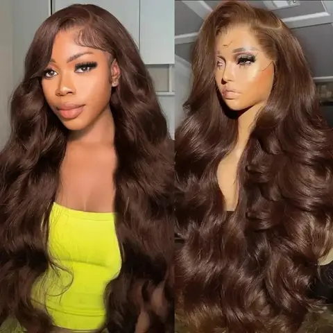 MYLOCKME Hair Chocolate Brown Lace Front Wig Human Hair Body Wave 13X6 13X4 HD Lace Frontal Wigs Pre Plucked 4# Brown Colored Human Hair Wigs For Women 180% Density