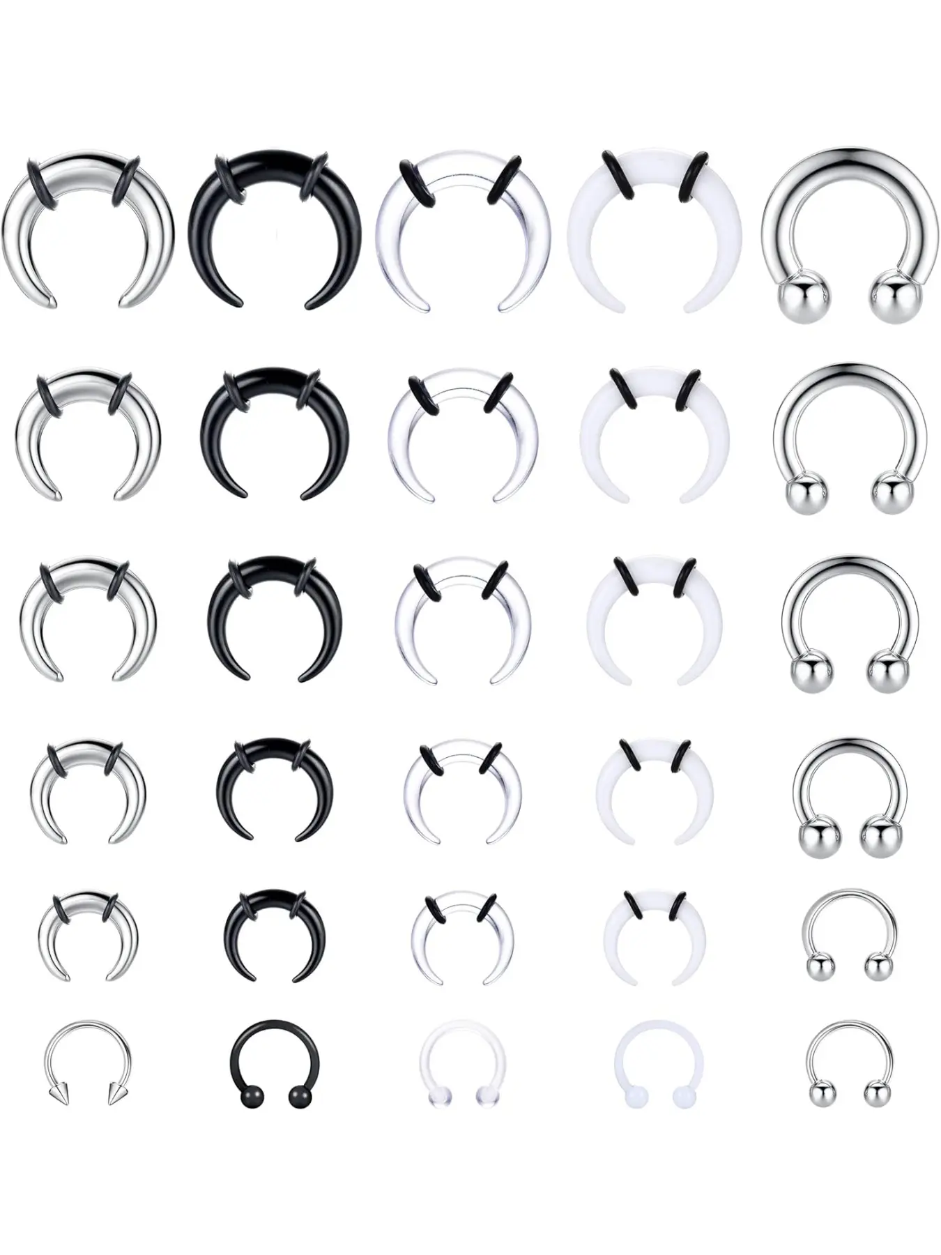 30pcs Acrylic Pincher Tapers and Steel Septum Rings Set, Versatile Nose Piercing Kit with Horseshoe Style for All Seasons, Includes Stretchers and Gauges, Septum Jewelry, Septum Pierced Ring, Nose Rings Hoops, Body Piercing Jewelry