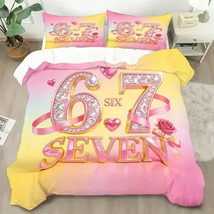 2/3 Pcs Bedding Duvet Cover Set, Include 1 Duvet Cover + 1/2 Pillowcases Without Core, Number 67 Printed Quilt Cover Set, Single & Double for Kids, Students, Adults, Couples – For Bedroom, Dorm, Rental House