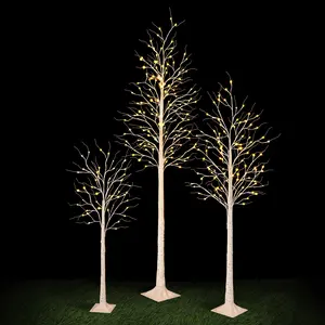 DR.Planzen 4FT/6FT/8FT LED Birch Tree Set – Pre-Lit Artificial Trees with Warm Plug-In Lights, Indoor & Outdoor Christmas, Holiday, Wedding, Party Decor (3-Pack)