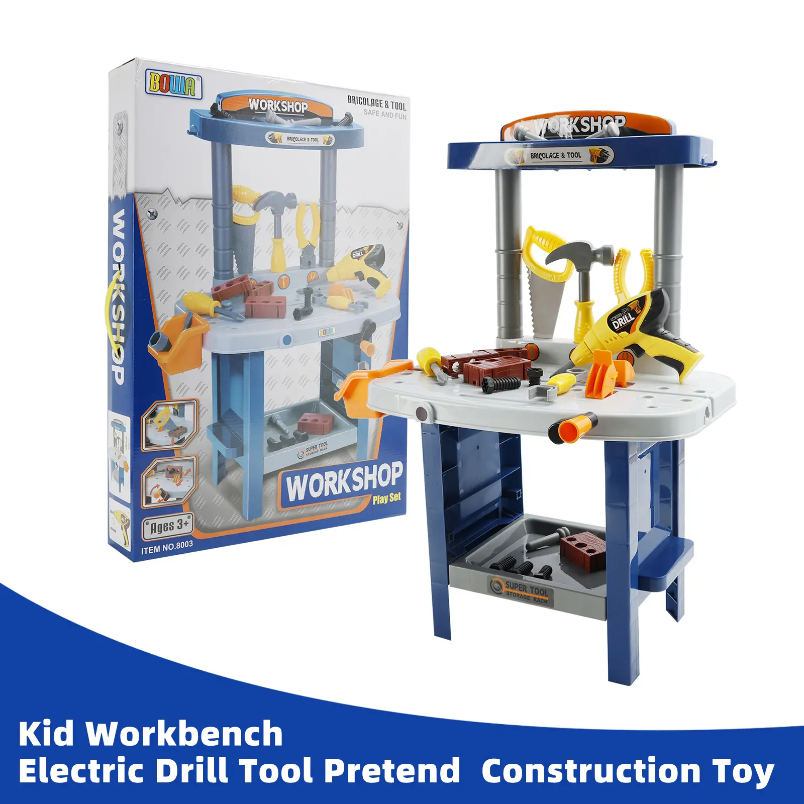 37+Pcs Kid Workbench Electric Drill Tool Pretend Play Workshop Construction Toy, Pretend Play Set