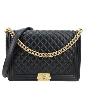 Pre-owned CHANEL Leather Crossbody Bags Boy Flap Large Quilted Crossbody Bag Black