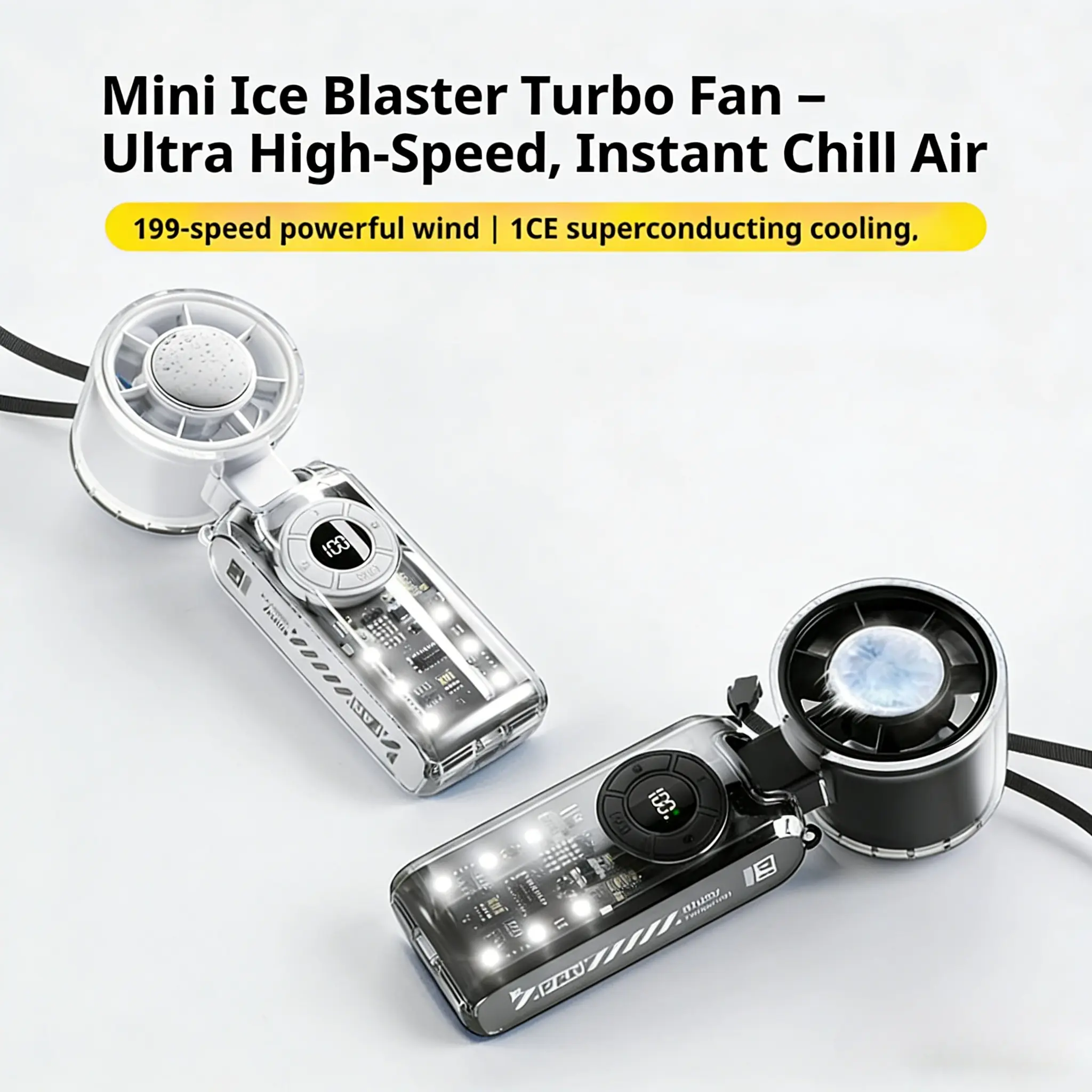 Beat the Heat 2026 Refrigeration Handheld Turbo Fan, 3600mAh Rechargeable Battery 4H Working, 199-Speed Stepless Digital Display, 5-in-1 Neck/Hand/Desk Cooling Fan for Travel Dorm Office, summervibes tiktokshop summerwins outdoor