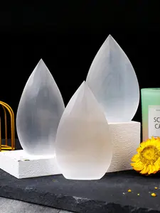 Natural Selenite Crystal Flame, Transparent Selenite Ornaments, Crystal Carvings, DIY Geometric Pattern, Home Decor Gift, Meditation & Cleansing Tool, suitable for crystal enthusiasts and collectors, and witches.