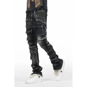 Yves Black Stacked Flare Cargo Jean