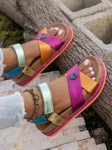 Women's Cross Strap Flat Sandals, Retro Boho Style, Elastic Webbing, Soft Anti-Slip Sole, Open Toe, Ideal for Daily Wear, Beach, Summer, Footwear