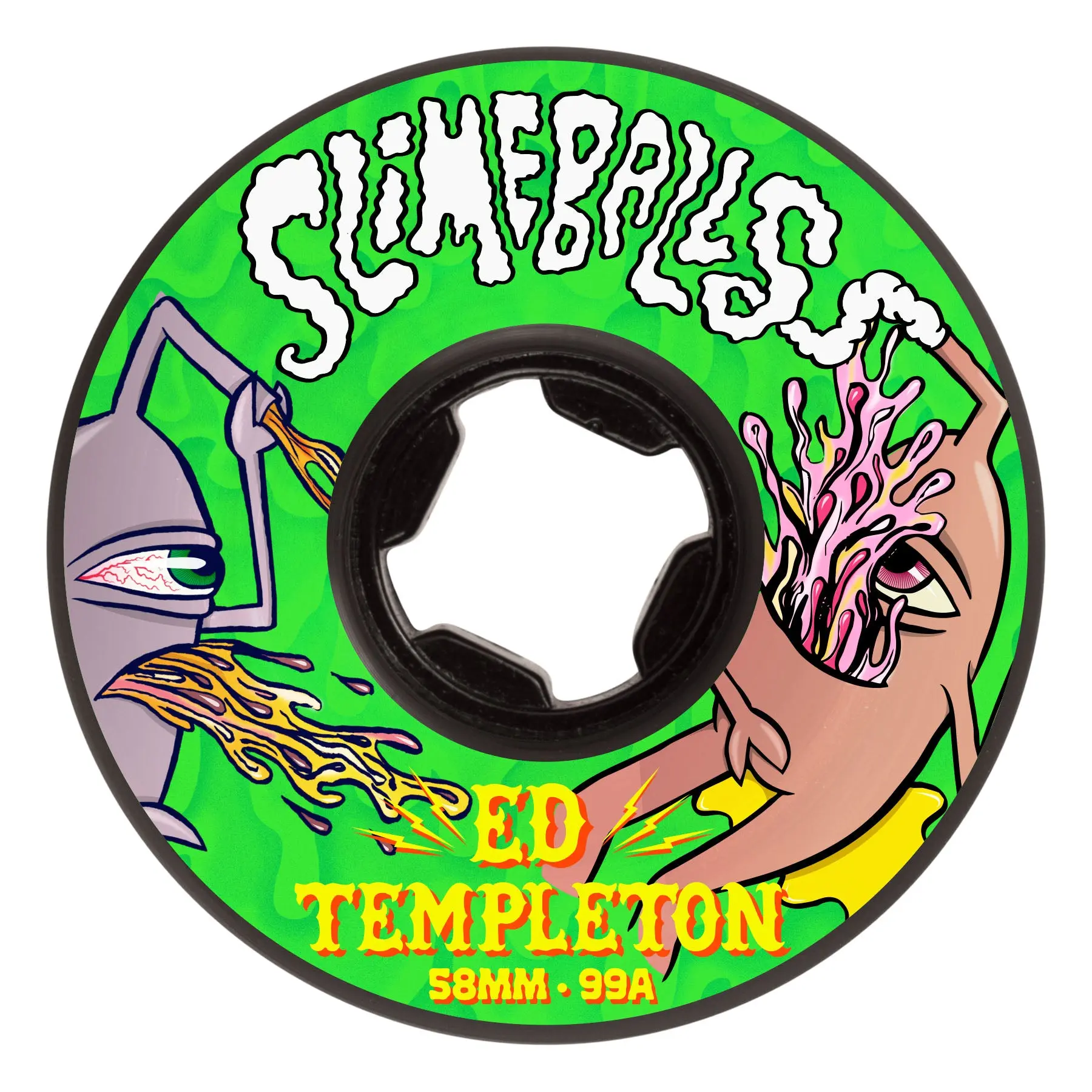 Unisex 58mm Rounded Edge Ed Templeton Vomits High Performance Slime Balls Wheels, Black 99a Urethane Skateboard Wheels, Conical Edge, Single Wheels