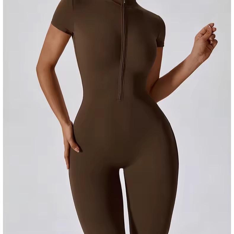 Yoga Set Women's Jumpsuits One-Piece Suit with Zipper Short Sleeve, Fitness Bodysuit, and Tracksuit for Workout