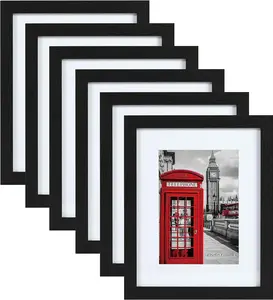 PEALSN 11x14 Picture Frame Set of 6, Display Pictures 8x10 with Mat or 11x14 without Mat for Wall Mounting or Table Top Display, Photo Frames Collage for Wall Decor, Black Woodgrain.