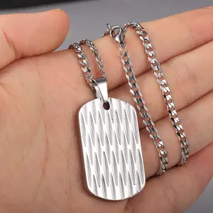 Silver/Black/Gold Plated Stainless Steel Dog Tag Pendant Necklace Shield Shape Curb Cuban Chain Fashion Jewelry