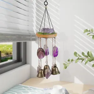 Boho Outdoor Decoration Wind Chimes, Purple Agate Slice Bell Design Dream Catcher, Garden Terrace Window Hanging Decor, Ideal Gift for Christmas & New Year