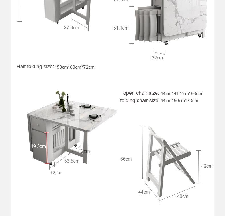 Multifunctional White Rectangle Folding Dining Table Set with Integrated Storage & 4 Chairs